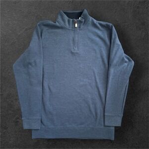 Lands End Mens XL Tall Blue Quarter Zip Pullover Sweater Mock Neck Heathered